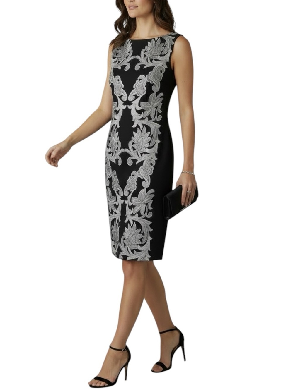 NWT ADRIANNA PAPELL Black & White Printed Sleeveless Lined Shift Dress Size 16